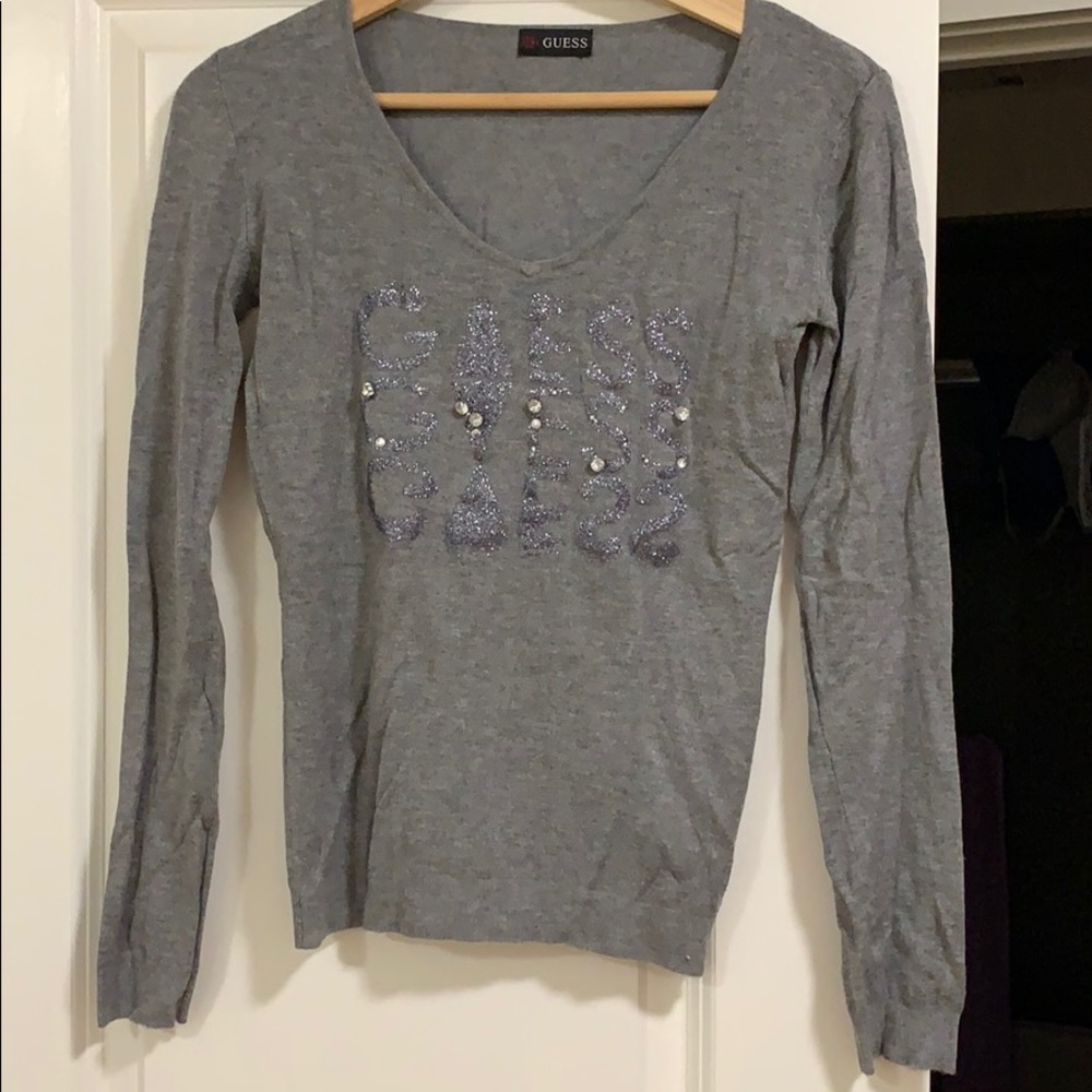 Guess Gray Pullover with Silver logo - Like new